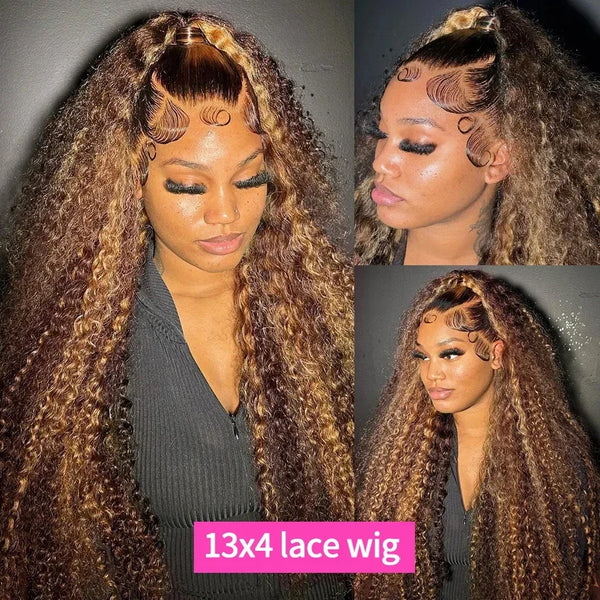 Deep Wave 16 Inch Highlight 250% Density 13x4 HD Lace Front Human Hair Wig Honey Blonde Glueless